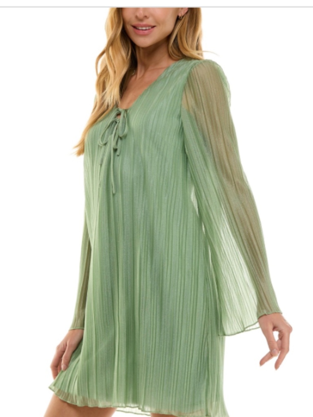 City Studios Juniors' Pleated Mesh a-Line Dress - Sage